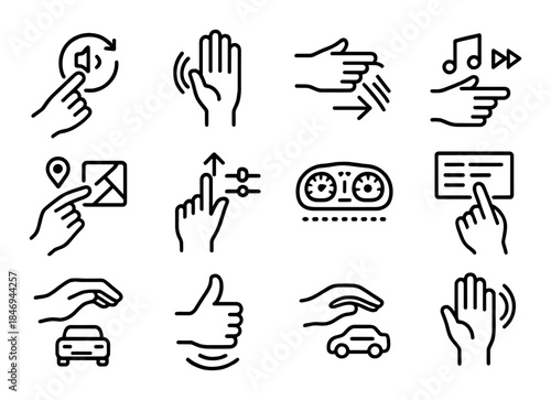 Collection of interactive gesture icons in minimalist monochrome design