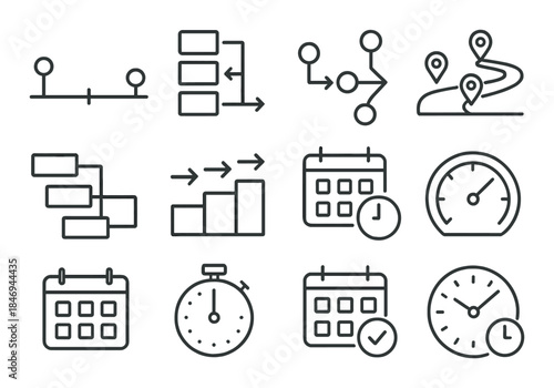 Abstract gray vector icons for project management and planning