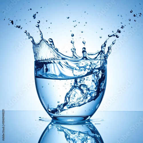 Glass of water experiencing a splash, creating a dynamic crown