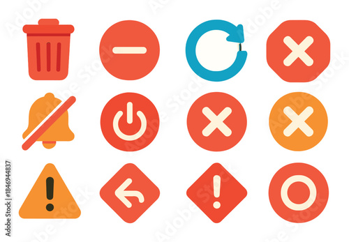 Set of 12 colorful circular and diamond alert icons on gradient background