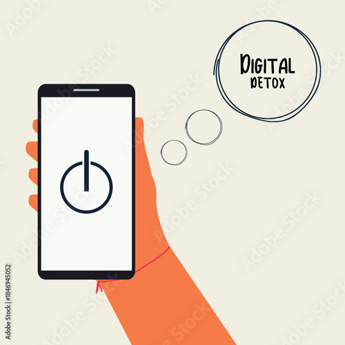 Digital Detox Concept with Smartphone Power Off Icon, for web, apps, presentations, posters, and social media. Vector illustration.