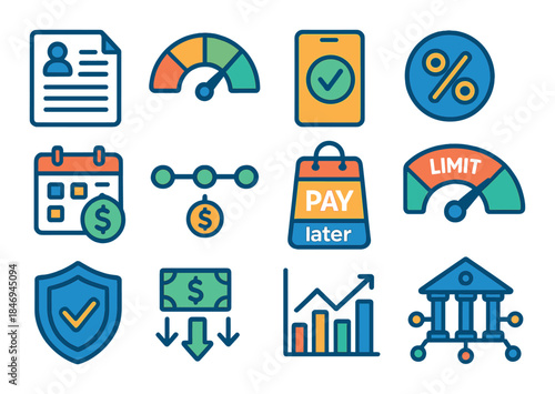 Financial icon set: payment, security, calendar, percentage, banking, money, account