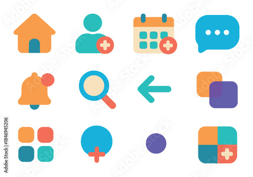 Colorful abstract icons set on gradient background
