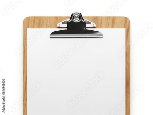 Wooden clipboard with blank paper isolated on white background