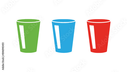 Colorful plastic cups in green, blue, and red for party or event