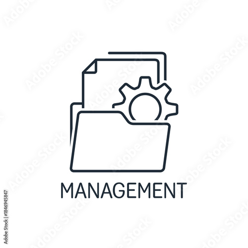 File with document processing management. Search and store data info in the database. Vector linear icon illustration isolated on white background.