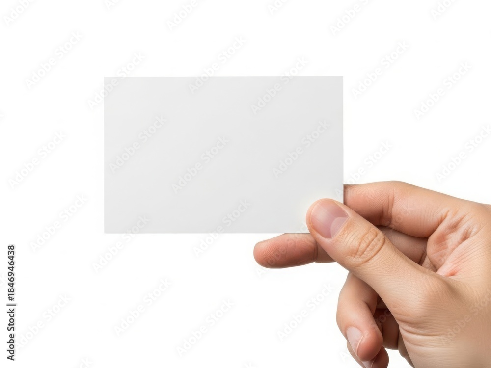 Obraz premium Hand holding blank white card isolated on white background