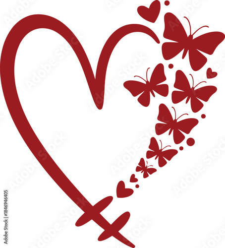 Stunning red heart with butterflies emerging