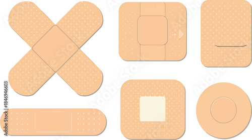 Variety of band aids in different shapes and sizes for medical use