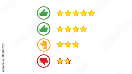 Rating icons with thumbs up and stars for feedback