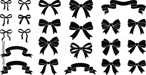 Coquette Bow Silhouette Vector Set | Vintage Ribbon and Decorative Tie Illustration