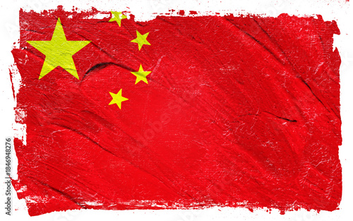 Textured brushstroke design of a red flag with five golden stars arranged in the upper left, evoking a sense of patriotism and cultural identity.