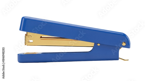 Obraz na płótnie Blue stapler isolated PNG on transparent background, office supply for paper fas