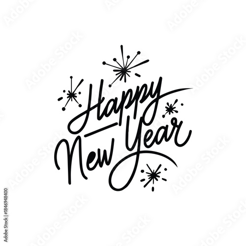 HAPPY NEW YEAR 2026 black vector brush calligraphy banner. Vector illustration. Handwritten textured brush ink lettering of Happy New Year on white background. New Year. Lettering text for Happy 