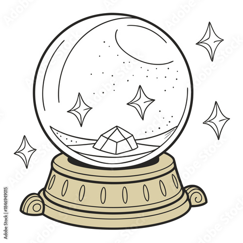 Crystal globe on gold base with stars and diamond inside