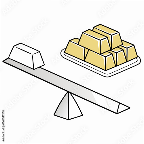 Gold bar balanced on seesaw with silver bar gold bars