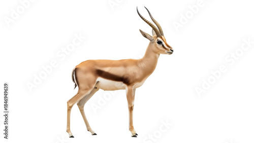 Elegant tan gazelle with long horns isolated PNG, graceful antelope on transparent background for wildlife and nature designs