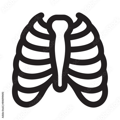 Simple black and white line drawing of a human ribcage and sternum