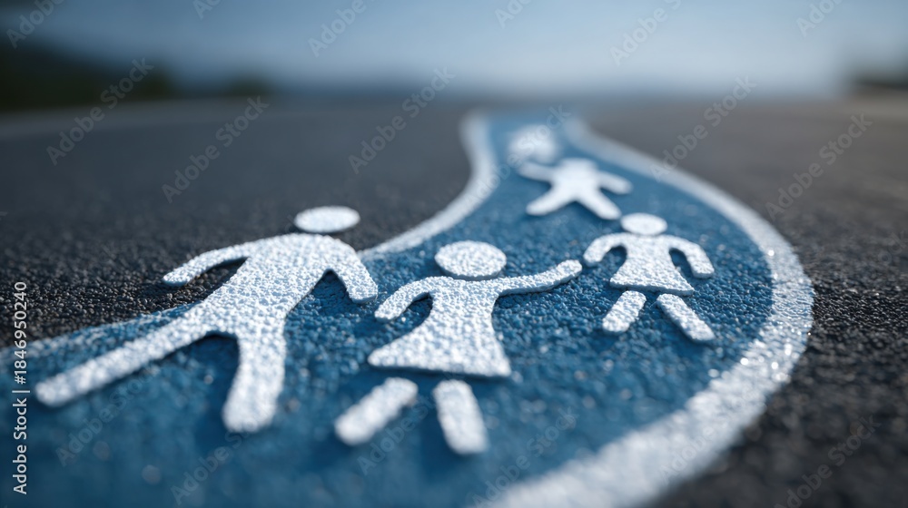 Naklejka premium Road with white painted sign representing family fitness milestone path icon concept for achieving fitness goals