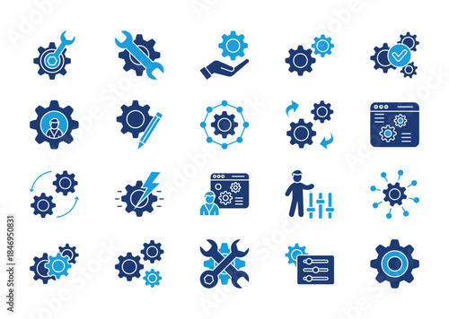 Setting thin solid icon set. Containing options, configuration, preferences, gear, adjustments, operation, equalizer