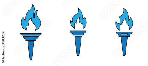 Torch icon, Olympic flame torch symbol, in flat design, vector illustration.

