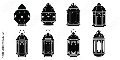 Collection of eight black lantern silhouettes