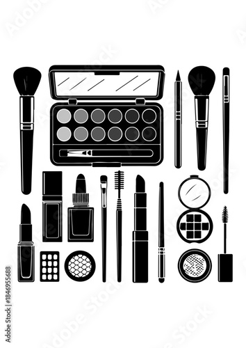 Professional Makeup Artist Cosmetic Kit and Beauty Tools Illustration