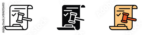 Legal document with checkmark and gavel symbolizing law, justice, and court decision