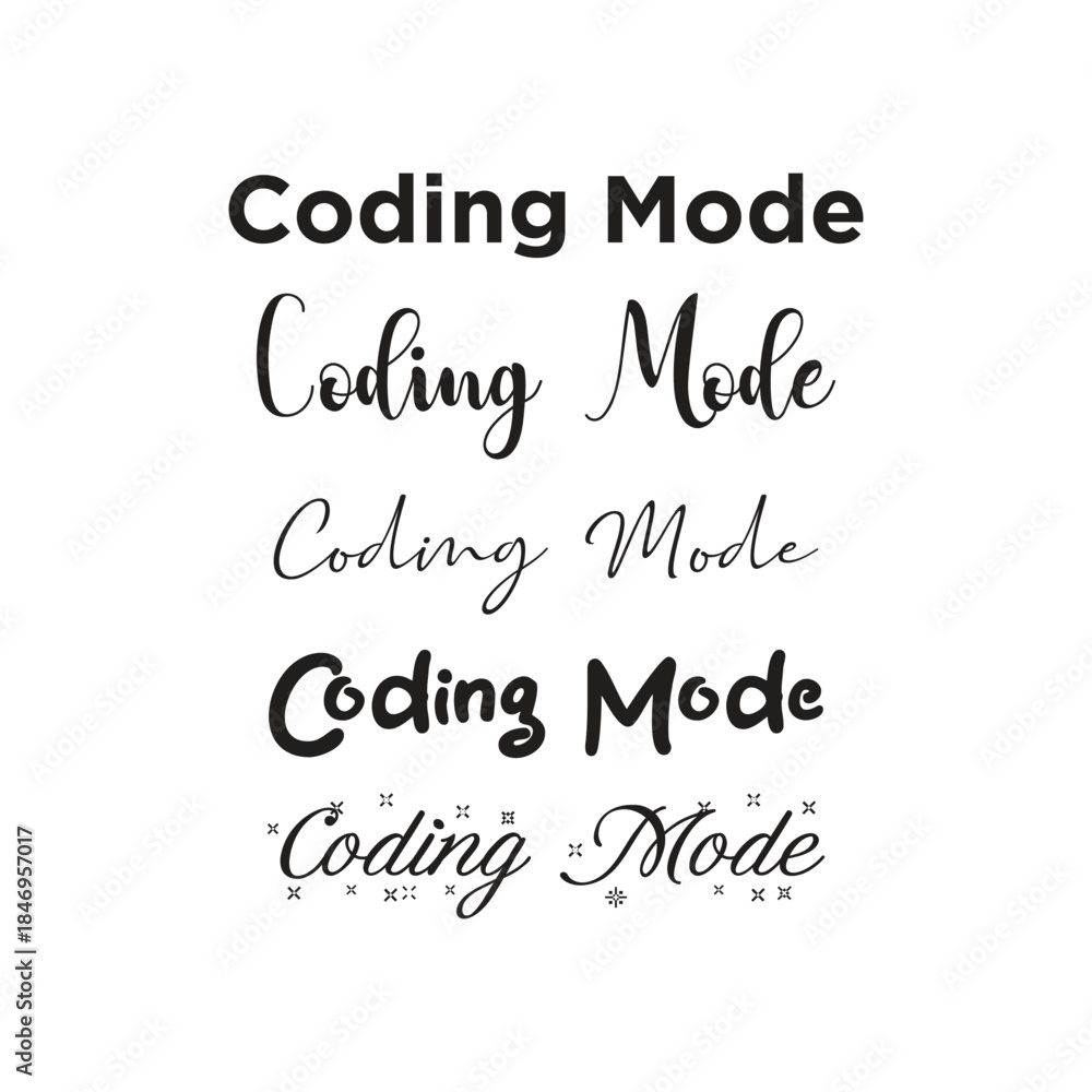 Fototapeta premium Coding Mode Lettering Collection with Modern Programming Themed Typography and Cursive Styles