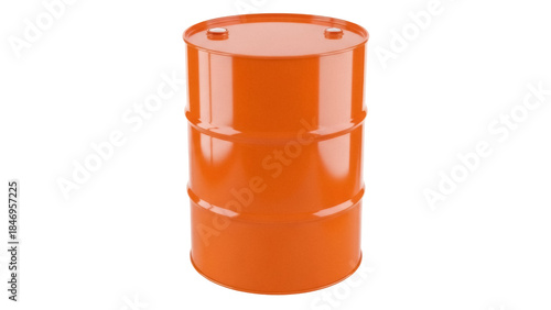 Orange metal barrel isolated PNG, industrial container for oil or chemicals on transparent background, storage drum for hazardous materials