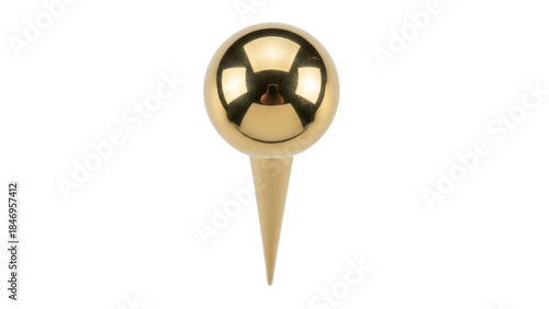 Shiny gold push pin isolated PNG on transparent background, office supply for bulletin boards and notice boards