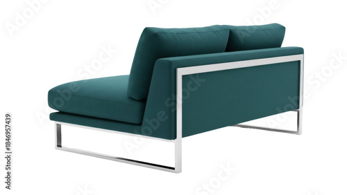 Modern teal accent chair isolated PNG, contemporary furniture with metal frame on transparent background for interior design and home decor
