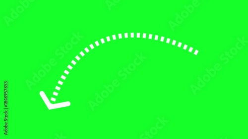 White directional arrow animation on green screen for clear pointing guidance and chroma key video overlays