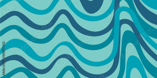 Stripe rainbow groovy layered wave background in cool tones