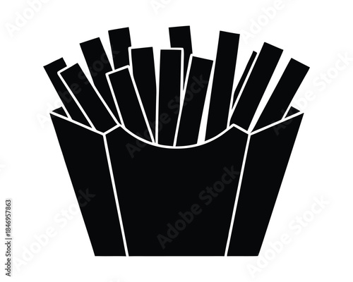 Black and white french fries icon in a container illustration