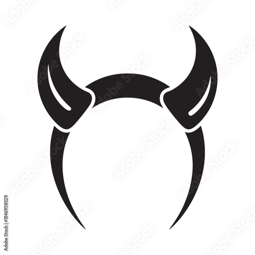 A striking black and white illustration of devil horns on a headband