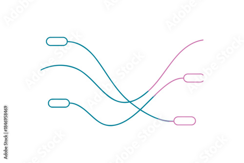 Abstract diagram illustrating complex connections between inputs and outputs using wavy lines