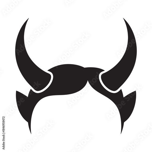 Minimalist black and white illustration of devil horns with a chin