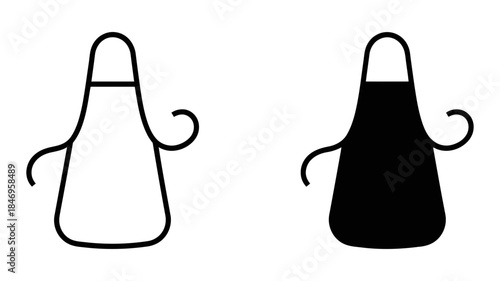 A simple icon illustration of a cooking apron in both outline and solid black versions