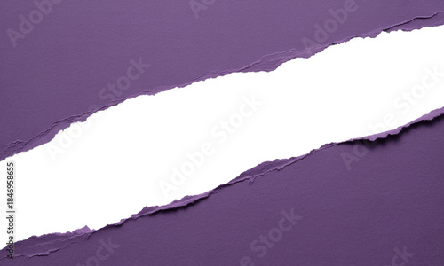Torn purple paper revealing a bright white space in the middle with jagged edges abstract background
