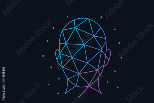 A conceptual illustration of a wireframe human head representing artificial intelligence and data