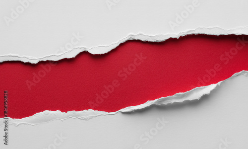 Wallpaper Mural Torn White Paper Revealing Vivid Red Background with Jagged Edges image photo Torontodigital.ca