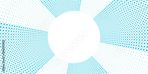 Halftone effect dotted blue gradient frame. Isolated vector dotted circle