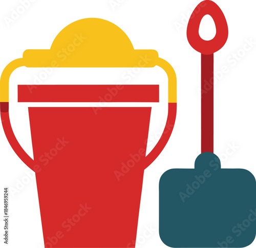 Sand Bucket and Shovel Beach Toys Kids Summer Play Equipment Vector Illustration