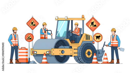 Professional Road Construction Crew in Safety Gear