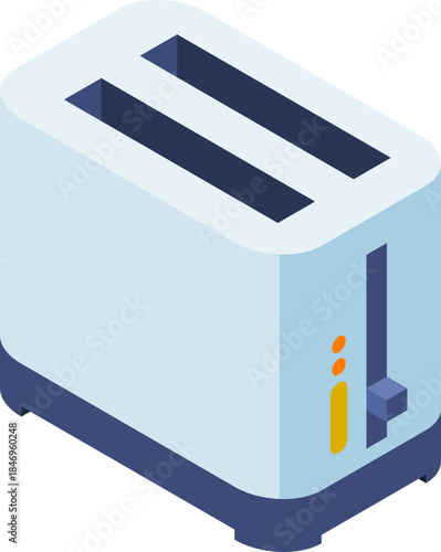 Clean Isometric Illustration of a Modern Two-Slot Toaster Appliance for Kitchen Use