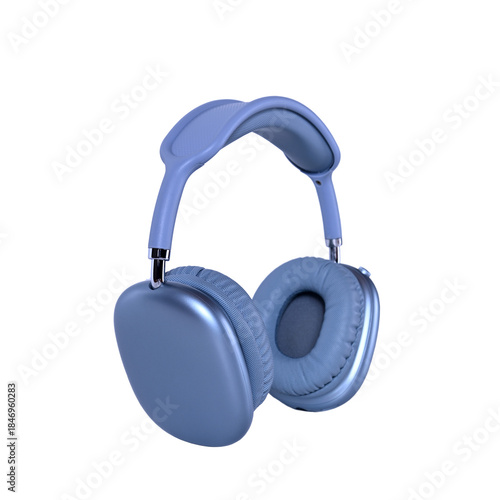 Wireless modern surround headphones in blue and gray on an isolated background