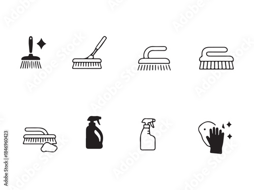 Set of cleaning icons for home maintenance and hygiene