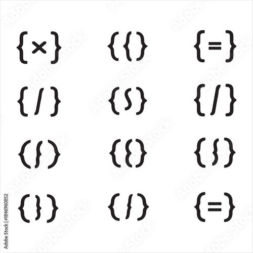 Set of curly braces icons for design and coding projects