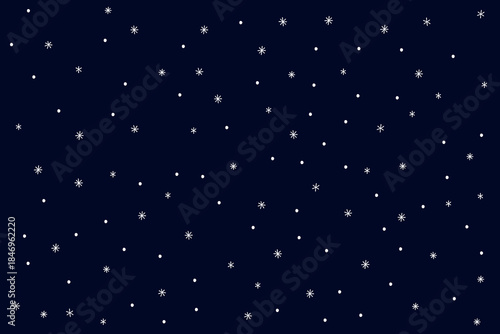  Vector illustration of small snowflakes scattered on a dark background, creating a serene winter atmosphere. Perfect for holiday designs, seasonal graphics